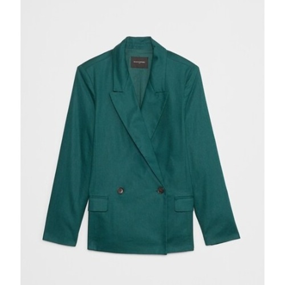 Banana Republic Linen Blend Boyfriend Blazer Teal Size 16 Linen Double Breasted